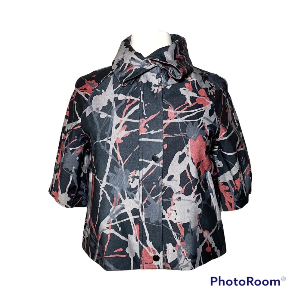 Samuel Dong stylish splash print 3/4 sleeve crop jacket size S